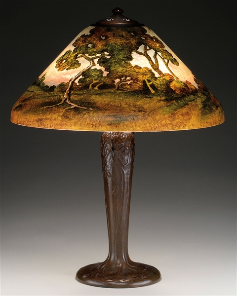 HANDEL REVERSE AND OBVERSE PAINTED TABLE LAMP.                                                                                                                                                          