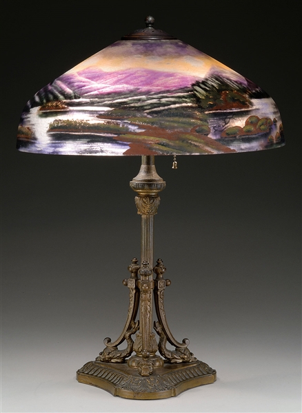 SCENIC REVERSE PAINTED TABLE LAMP.                                                                                                                                                                      
