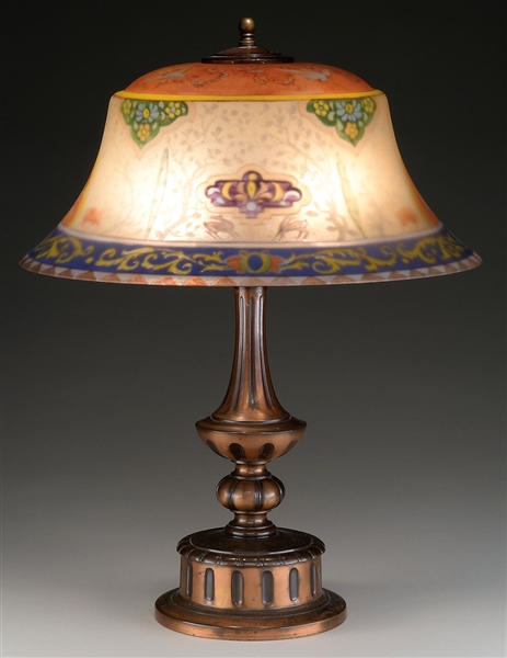 PAIRPOINT REVERSE PAINTED TABLE LAMP.                                                                                                                                                                   