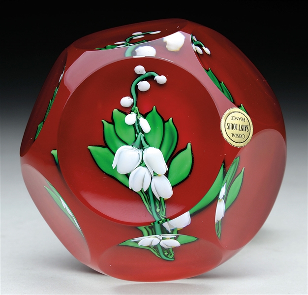 MODERN ST. LOUIS LILY OF THE VALLEY FACETED PAPERWEIGHT.                                                                                                                                                
