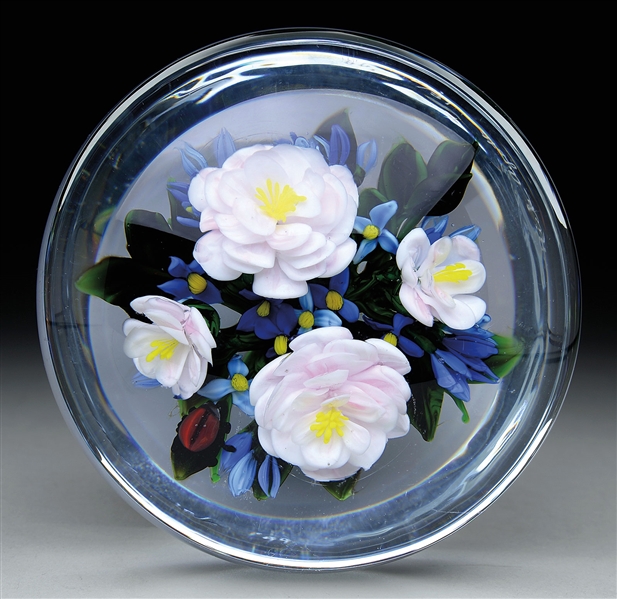 RICK AYOTTE CAMELLIA FORGET-ME-NOT PAPERWEIGHT.                                                                                                                                                         