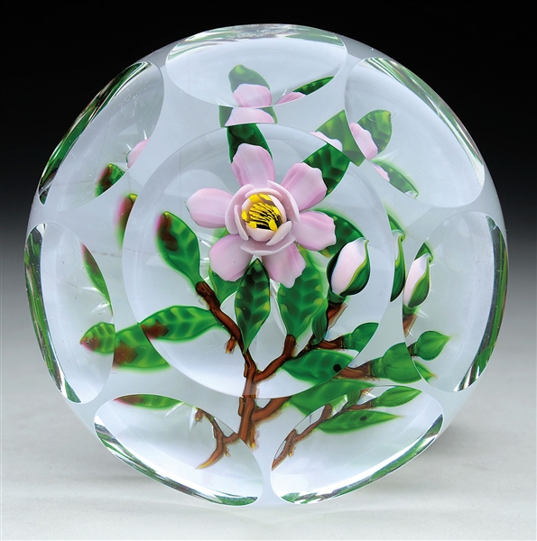 DEBBIE TARSITANO FACETED PINK ROSE PAPERWEIGHT.                                                                                                                                                         