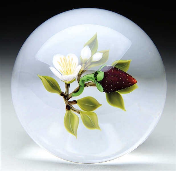 VICTOR TRABUCCO STRAWBERRY & BLOSSOM PAPERWEIGHT.                                                                                                                                                       