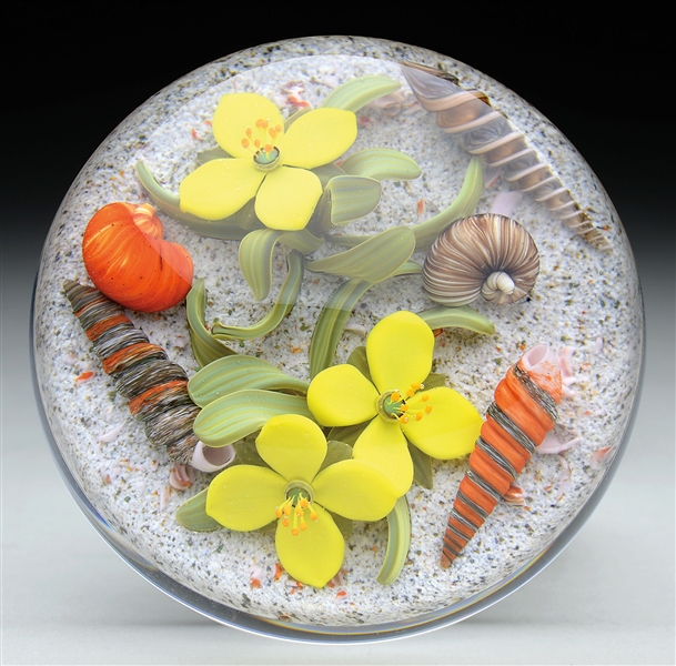 GORDON SMITH FLOWERS WITH SEASHELLS PAPERWEIGHT.                                                                                                                                                        