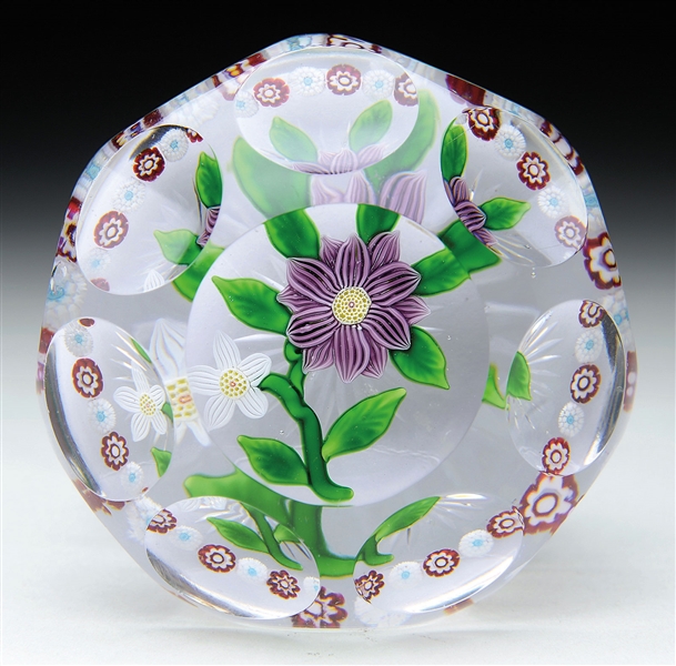 ANTIQUE BACCARAT DOUBLE FLOWER PAPERWEIGHT.                                                                                                                                                             