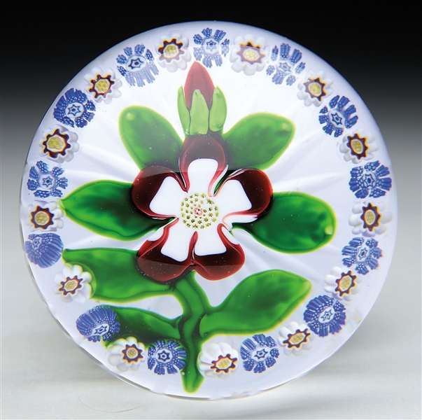 ANTIQUE BACCARAT RED & WHITE WALLFLOWER PAPERWEIGHT.                                                                                                                                                    