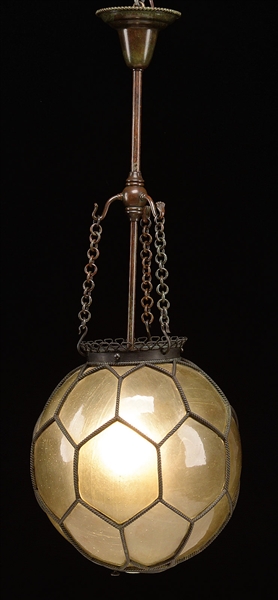 GLASS LEADED BALL HANGING LAMP ATTRIBUTED TO TIFFANY STUDIOS.                                                                                                                                           