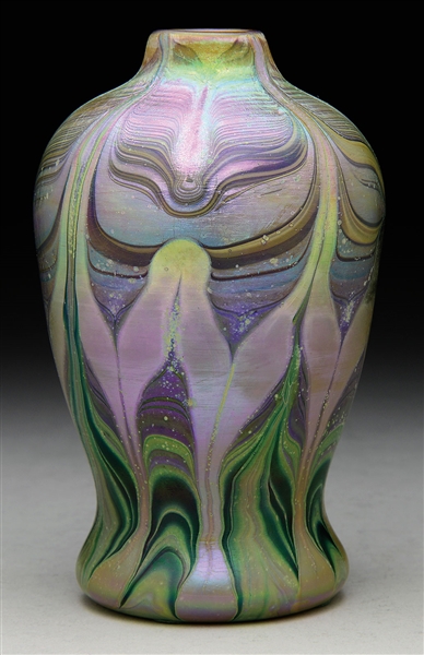 ART GLASS DECORATED VASE ATTRIBUTED TO TREVAISE.                                                                                                                                                        