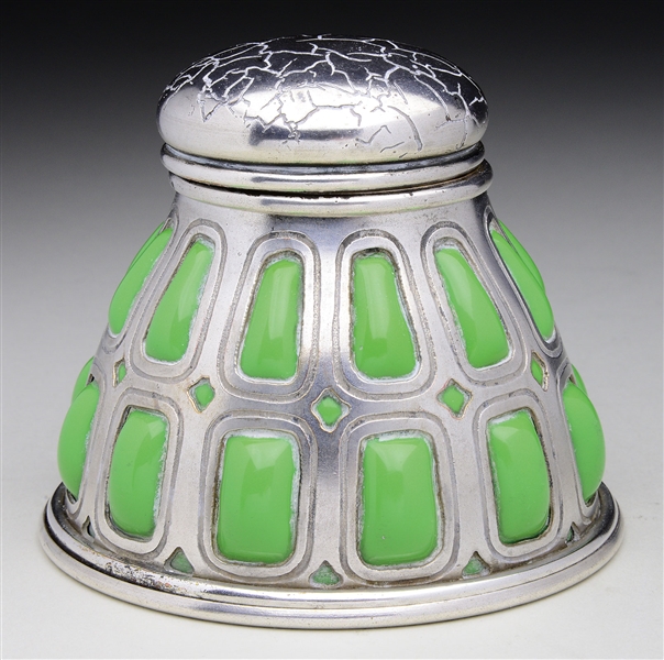 TIFFANY STUDIOS SILVERED RETICULATED GLASS INKWELL.                                                                                                                                                     