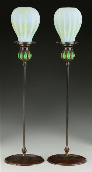 PAIR OF TIFFANY STUDIOS RETICULATED CANDLE LAMPS.                                                                                                                                                       