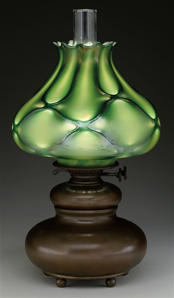 TIFFANY GLASS & DECORATING CO. KEROSENE LAMP.                                                                                                                                                           