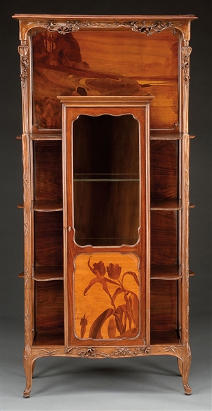 FINE AND RARE MAJORELLE ART NOUVEAU MARQUETRY DISPLAY CABINET.                                                                                                                                          