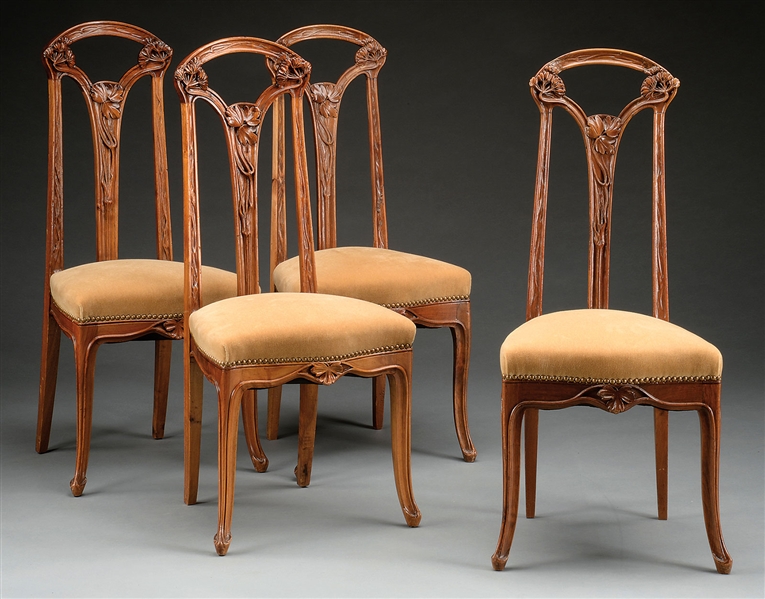 SET OF FOUR MAJORELLE "OMBELLE" PATTERN SIDE CHAIRS.                                                                                                                                                    