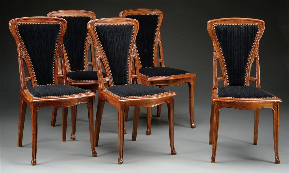 SET OF FIVE ART NOUVEAU SIDE CHAIRS BY EDOUARD DIOT.                                                                                                                                                    