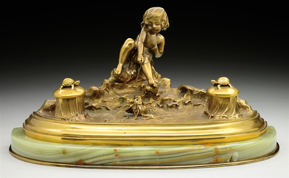 RAOUL LARCHE FIGURAL DOUBLE INKWELL.                                                                                                                                                                    