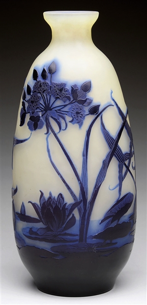 GALLE LILY POND CAMEO VASE.                                                                                                                                                                             