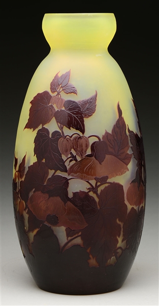LARGE GALLE FLORAL CAMEO GLASS VASE.                                                                                                                                                                    