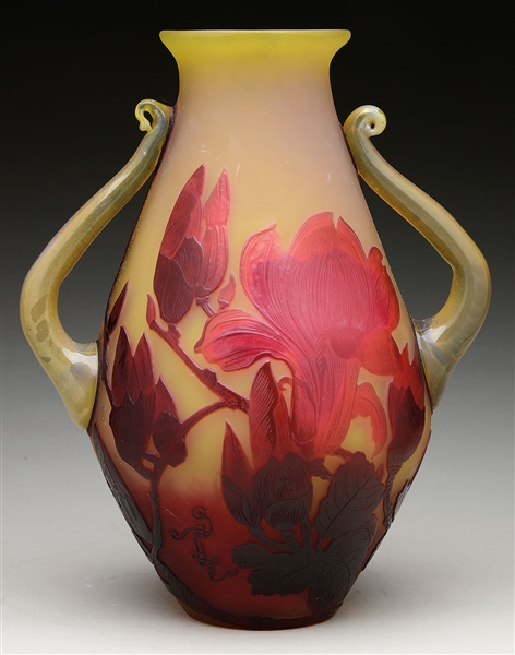 GALLE HANDLED CAMEO GLASS VASE.                                                                                                                                                                         