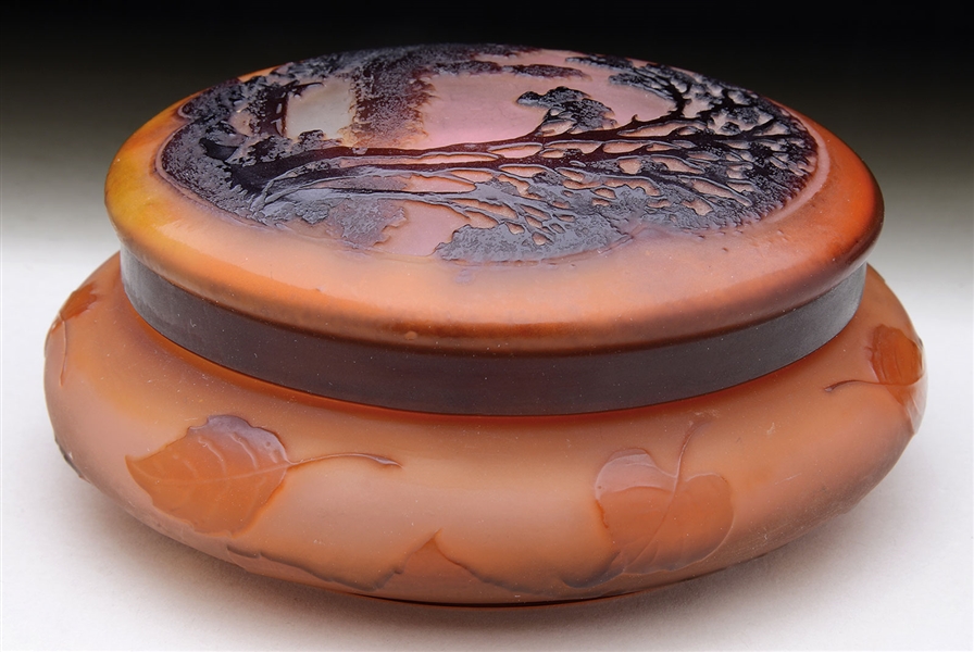 GALLE CAMEO GLASS COVERED BOX.                                                                                                                                                                          