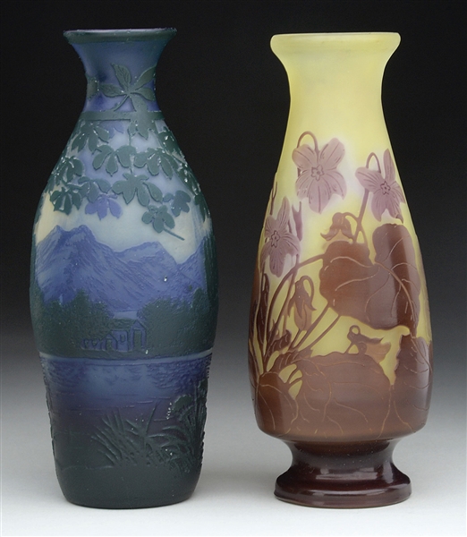 TWO FRENCH CAMEO GLASS VASES.                                                                                                                                                                           