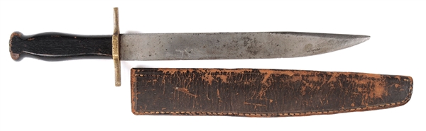 CONFEDERATE ARMORY COFFIN HILT SIDE KNIFE WITH ORIGINAL SCABBARD.                                                                                                                                       