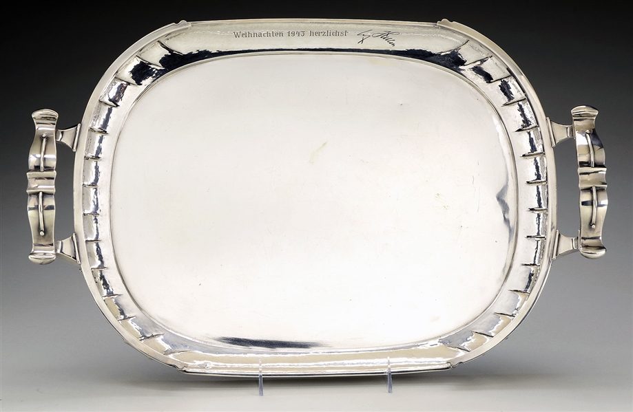 STERLING SILVER TRAY GIVEN TO EVA BRAUN BY ADOLPH HITLER, CHRISTMAS 1943, WITH OUTSTANDING PROVENANCE.                                                                                                  