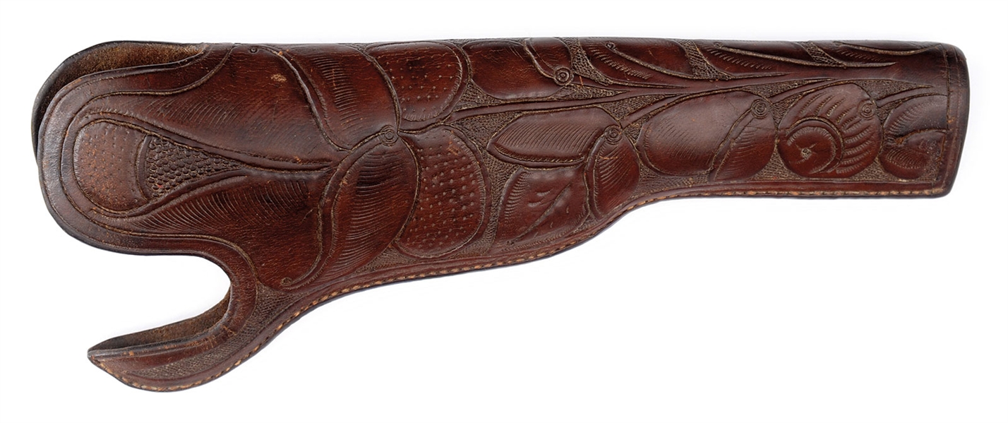 RARE AND FINE MAIN & WINCHESTER, SAN FRANCISCO MADE TOOLED "SLIM JIM" HOLSTER FOR 7-1/2" COLT SINGLE ACTION ARMY REVOLVER.                                                                              