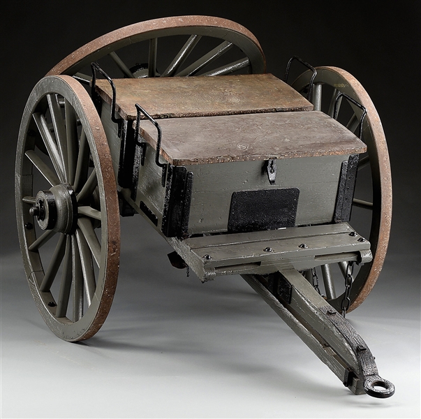 EXTREMELY RARE ORIGINAL CIVIL WAR FIELD ARTILLERY CAISSON DATED 1862, COMPLETE WITH IMPLEMENTS AND AMMUNITION CHESTS.                                                                                   