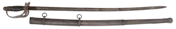 EXTREMELY RARE CONFEDERATE STATES ARMORY STAFF AND FIELD OFFICERS SWORD IN COLLAPSIBLE PATENT SCABBARD .                                                                                               