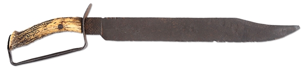 FINE AND UNIQUE MASSIVE CONFEDERATE CROWN STAG GRIPPED D-GUARD BOWIE CARRIED BY GEORGE TELFORD, 1ST SC STATE TROOPS.                                                                                    