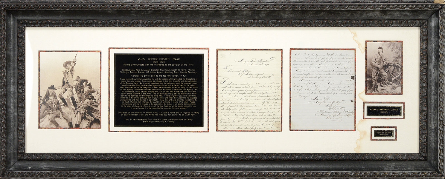 RARE 1875 GEORGE ARMSTRONG CUSTER LETTER SIGNED WITH IMPORTANT INDIAN CONTENT, ARCHIVALLY FRAMED.                                                                                                       