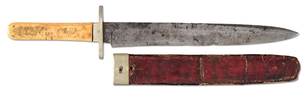 ESA - INSCRIBED IVORY GRIPPED BOWIE OF THOMAS LAMBERT, 12TH MISSISSIPPI, CSA.                                                                                                                           