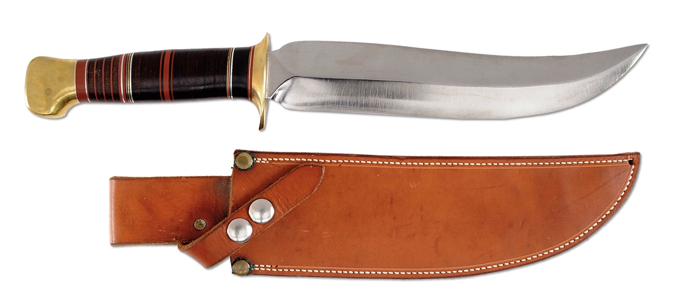 EXTREMELY RARE SCAGEL CAMP KNIFE IN MINT CONDITION WITH SHEATH.                                                                                                                                         