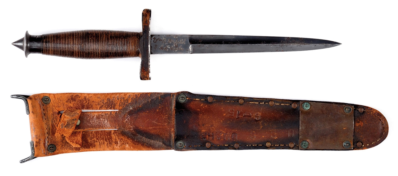 VERY RARE WWII V-42 FIGHTING KNIFE ISSUED TO WILLIAM B. MCINTOSH, USS OMAHA.                                                                                                                            
