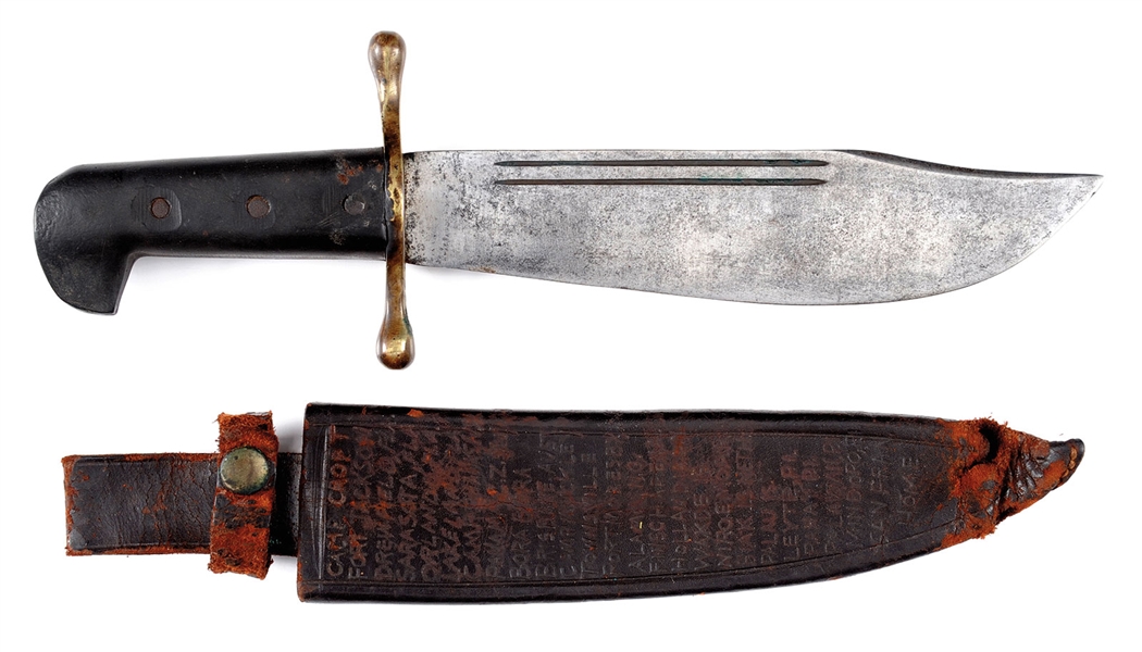 RARE WWII US AIR CORPS-USMC V-44 SURVIVAL KNIFE OF AMERICAN GI WHO LISTS 26 POSTS, INCLUDING CAMPS AND PACIFIC ISLANDS.                                                                                 
