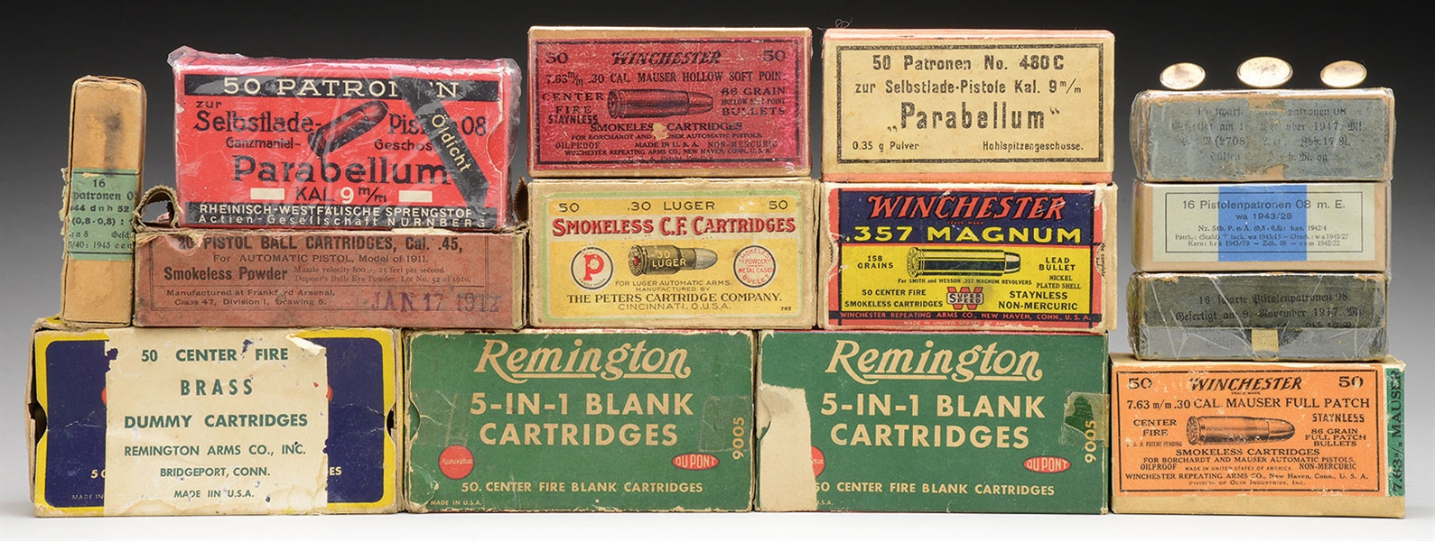 COLLECTORS LOT OF FIFTEEN MILITARY AND COMMERCIAL CARTRIDGES.                                                                                                                                          