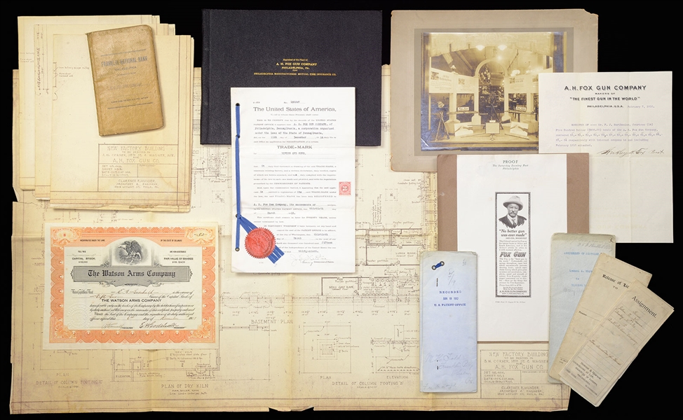 FANTASTIC LOT OF HISTORICAL DOCUMENTS RELATED TO THE A.H. FOX GUN COMPANY.                                                                                                                              