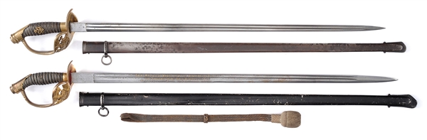 PAIR OF IMPERIAL GERMAN OFFICERS SWORDS ONE WITH DAMASCENE BLADE WITH PRESENTATION.                                                                                                                     