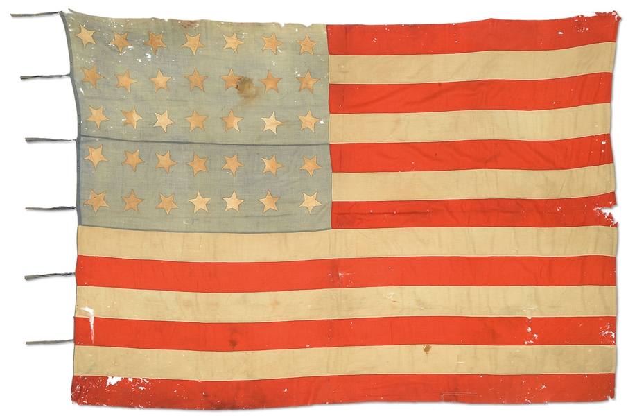 CIVIL WAR 35 STAR REGIMENTAL BATTLE FLAG, MARKED "10TH N.H. INFANTRY".                                                                                                                                  