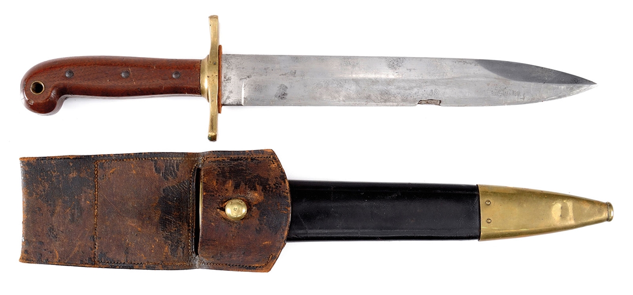 RARE AMES MODEL 1849 RIFLEMANS KNIFE WITH ORIGINAL SCABBARD AND FROG.                                                                                                                                  