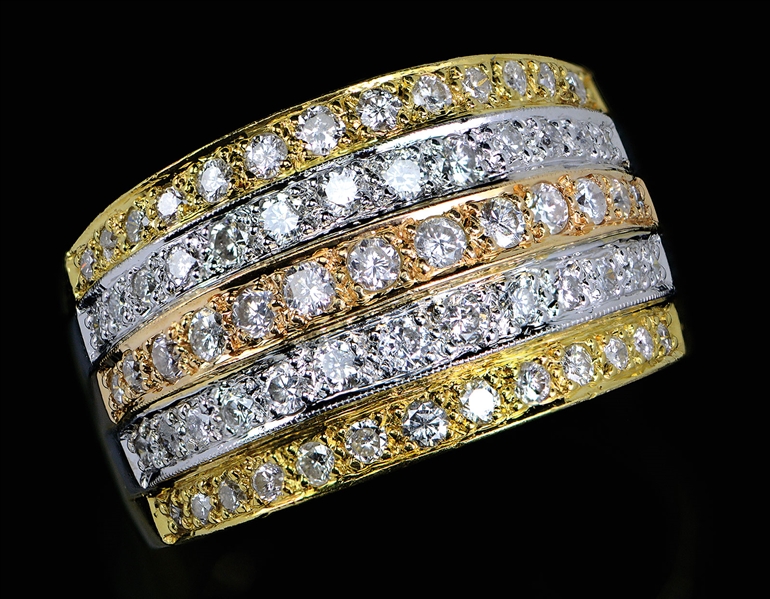 18KT TRI-COLOR GOLD & DIAMOND RING.                                                                                                                                                                     