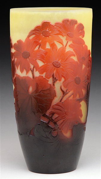 GALLE CAMEO GLASS FLORAL VASE.                                                                                                                                                                          