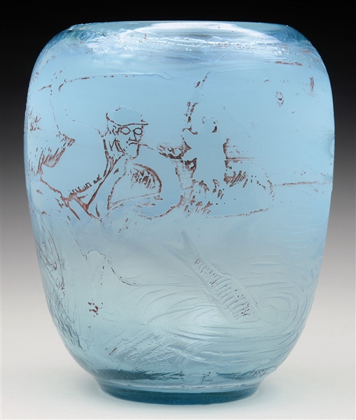GALLE CAMEO GLASS FISHERMAN VASE.                                                                                                                                                                       