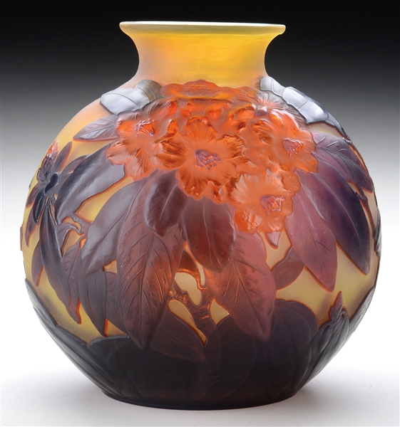 GALLE MOLD BLOWN RHODODENDRON VASE.                                                                                                                                                                     