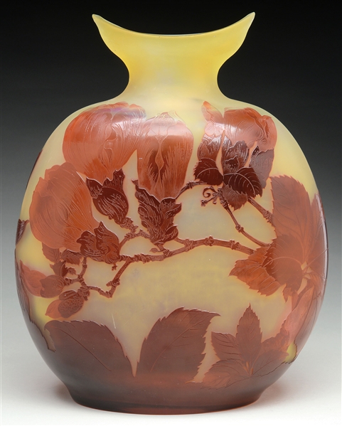GALLE FLORAL CAMEO GLASS VASE.                                                                                                                                                                          