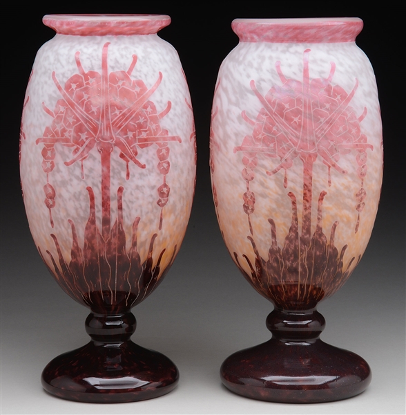 LE VERRE FRANCAIS RHODODENDRONS VASES.                                                                                                                                                                  