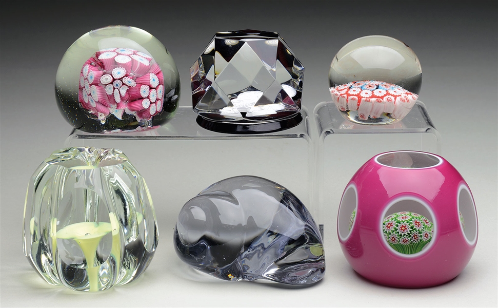 LOT OF SIX PAPERWEIGHTS.                                                                                                                                                                                