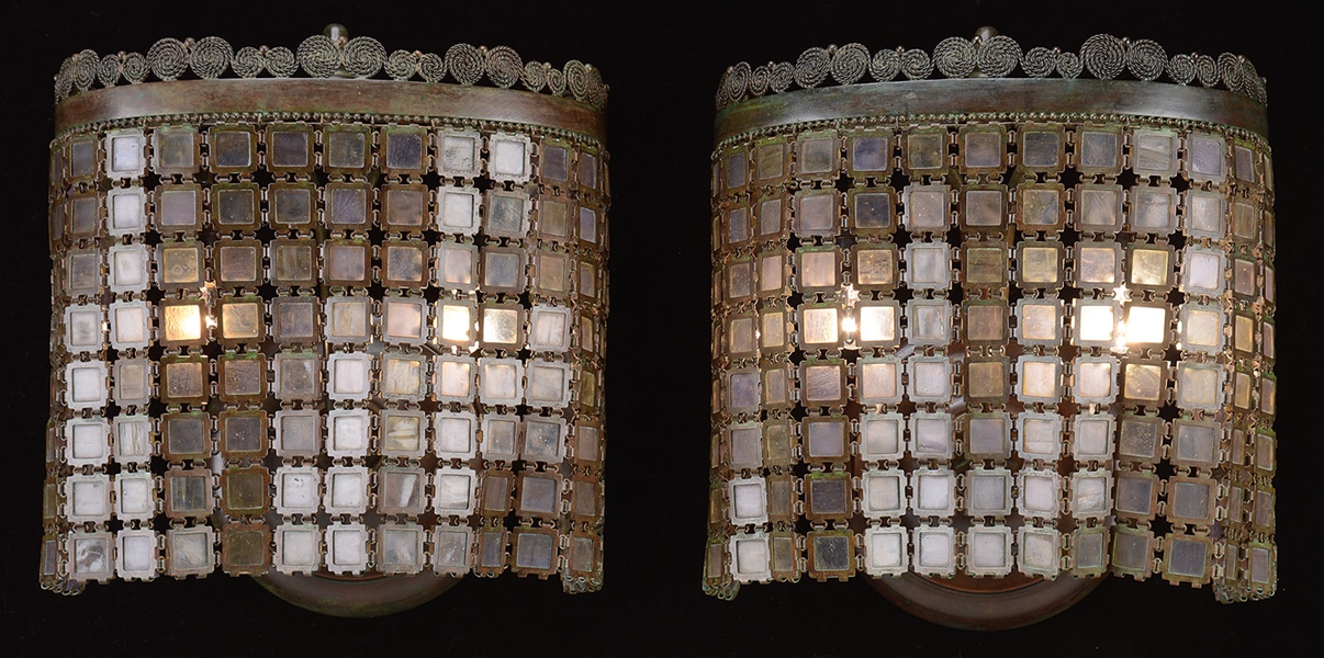 PAIR OF TIFFANY STUDIOS CHAINMAILLE SCONCES.                                                                                                                                                            