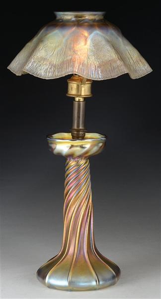 TIFFANY FAVRILE GLASS CANDLE LAMP.                                                                                                                                                                      
