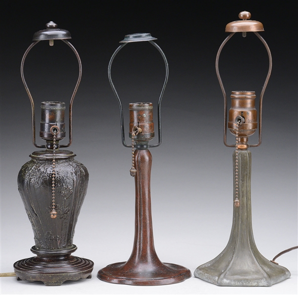 THREE HANDEL BOUDOIR LAMP BASES.                                                                                                                                                                        